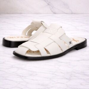 Sam Edelman Dina Fisherman Mule Slides White Leather Woven Sandals Size 8 NIB